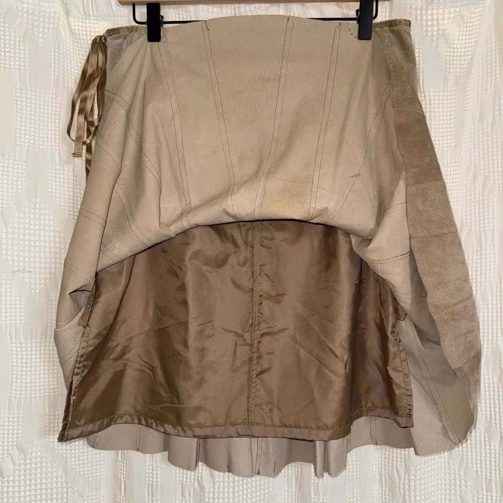 Context Suede Leather Paneled Skirt Tan Boho Western Academia Neutral Size 10